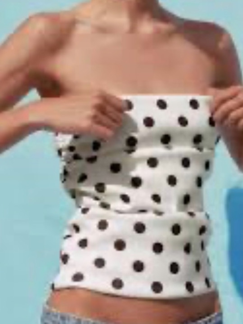 Zara White & Black Polka Dot Strapless Tube Top Size S